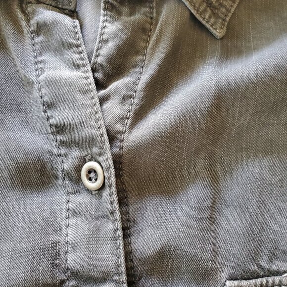 Sneak Peek Black Burnout Shirt Dress Tencel Lightweight Button Up Large - Picture 9 of 16